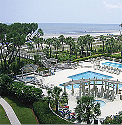 An aerial photo showing pool at Hampton Place in Hilton Head - HHI
